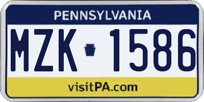 PA license plate MZK1586