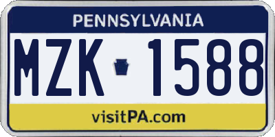 PA license plate MZK1588