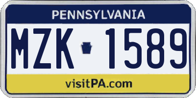 PA license plate MZK1589
