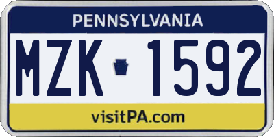 PA license plate MZK1592