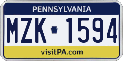 PA license plate MZK1594