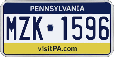 PA license plate MZK1596