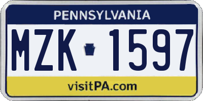 PA license plate MZK1597