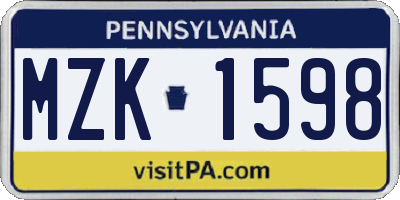 PA license plate MZK1598
