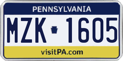 PA license plate MZK1605