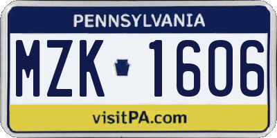 PA license plate MZK1606