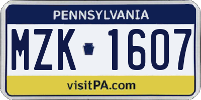 PA license plate MZK1607