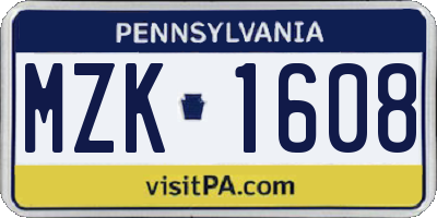PA license plate MZK1608