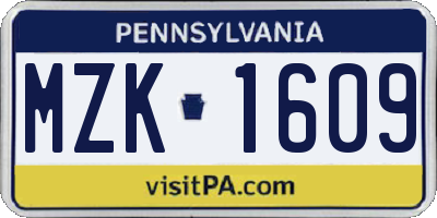 PA license plate MZK1609