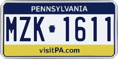 PA license plate MZK1611