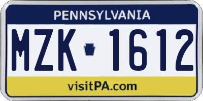PA license plate MZK1612