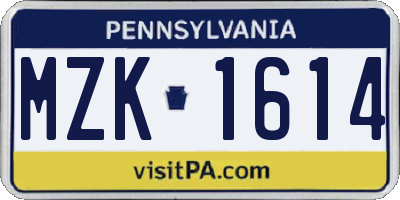 PA license plate MZK1614