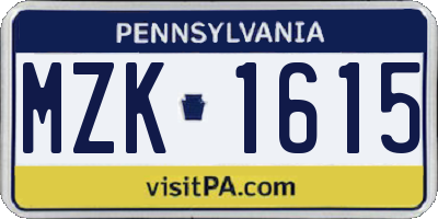 PA license plate MZK1615