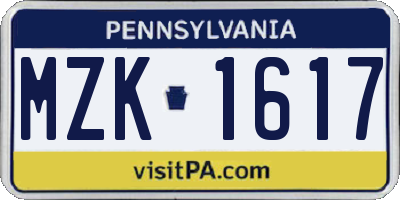 PA license plate MZK1617