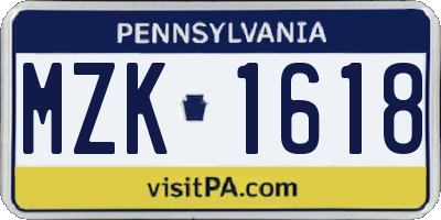 PA license plate MZK1618