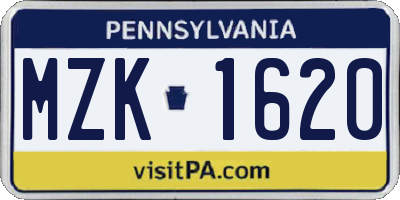 PA license plate MZK1620