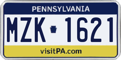 PA license plate MZK1621