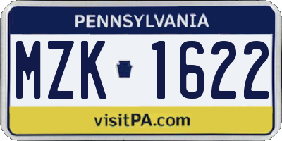 PA license plate MZK1622