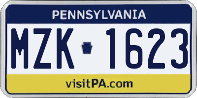 PA license plate MZK1623