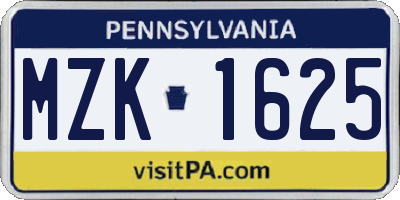 PA license plate MZK1625