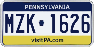 PA license plate MZK1626