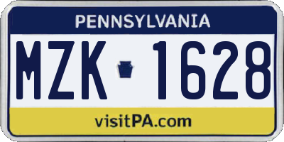 PA license plate MZK1628
