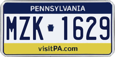 PA license plate MZK1629