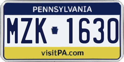PA license plate MZK1630