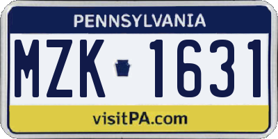 PA license plate MZK1631