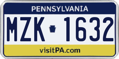 PA license plate MZK1632