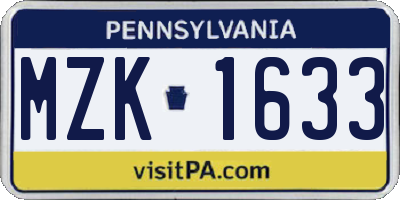 PA license plate MZK1633
