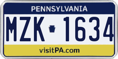 PA license plate MZK1634