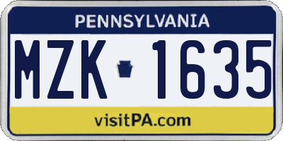 PA license plate MZK1635