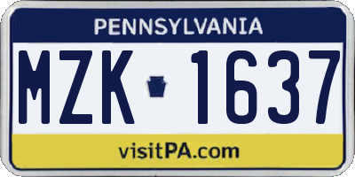 PA license plate MZK1637