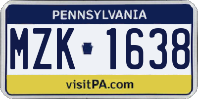 PA license plate MZK1638