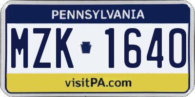PA license plate MZK1640