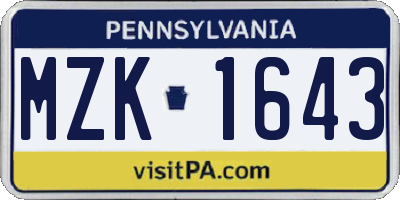 PA license plate MZK1643