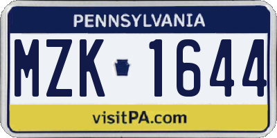 PA license plate MZK1644