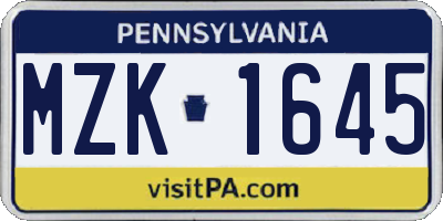 PA license plate MZK1645