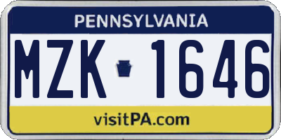 PA license plate MZK1646