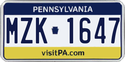 PA license plate MZK1647