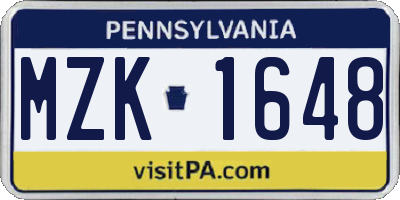 PA license plate MZK1648