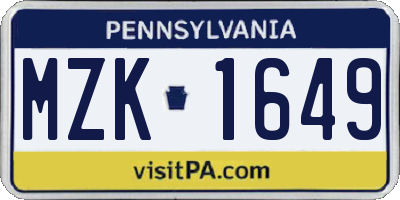 PA license plate MZK1649