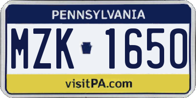PA license plate MZK1650