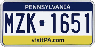 PA license plate MZK1651