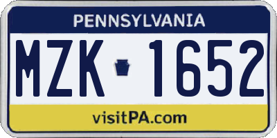 PA license plate MZK1652