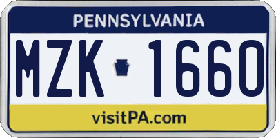 PA license plate MZK1660