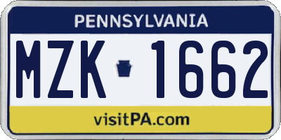 PA license plate MZK1662