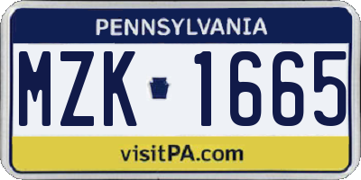 PA license plate MZK1665