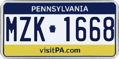 PA license plate MZK1668